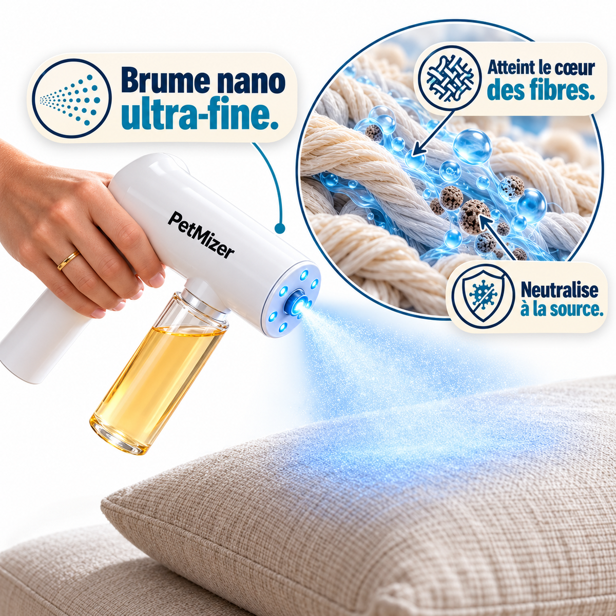 Brume nano ultra-fine qui atteint le coeur des fibres